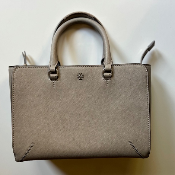 Tory Burch Handbag Gray Tan Logo Houlder Bag Purse Crossbody Medium size - Picture 1 of 16